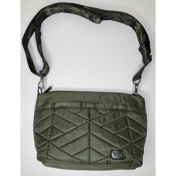 lug Handbags - Lug Flare RFID Crossbody Military Green Polyester Zip Top Muti Pocket Medium Bag